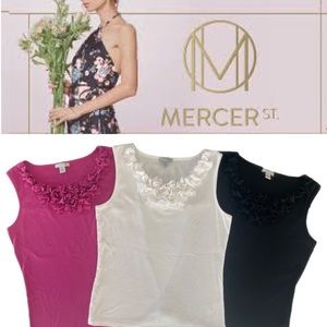 Ruffled Tank Top 3pc Sleeveless Neutral Essentials Size Medium White Black Pink